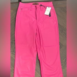 NEW with tags Judy Blue Faux Leather Hot Pink, straight leg jeans